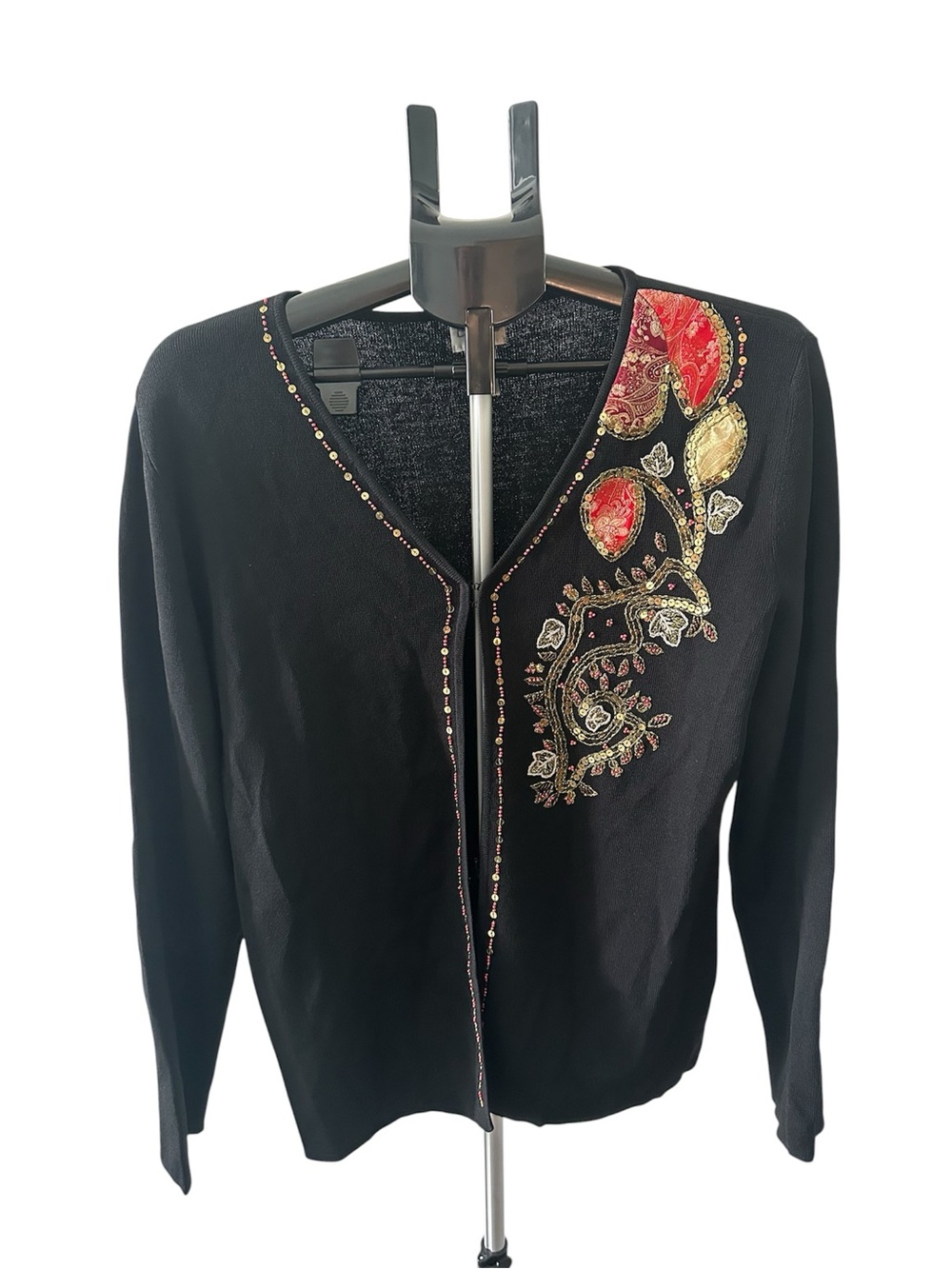 Vintage Chicos Beaded Embroidered Open Front Cardigan SZ 2 Large Romantic Boho